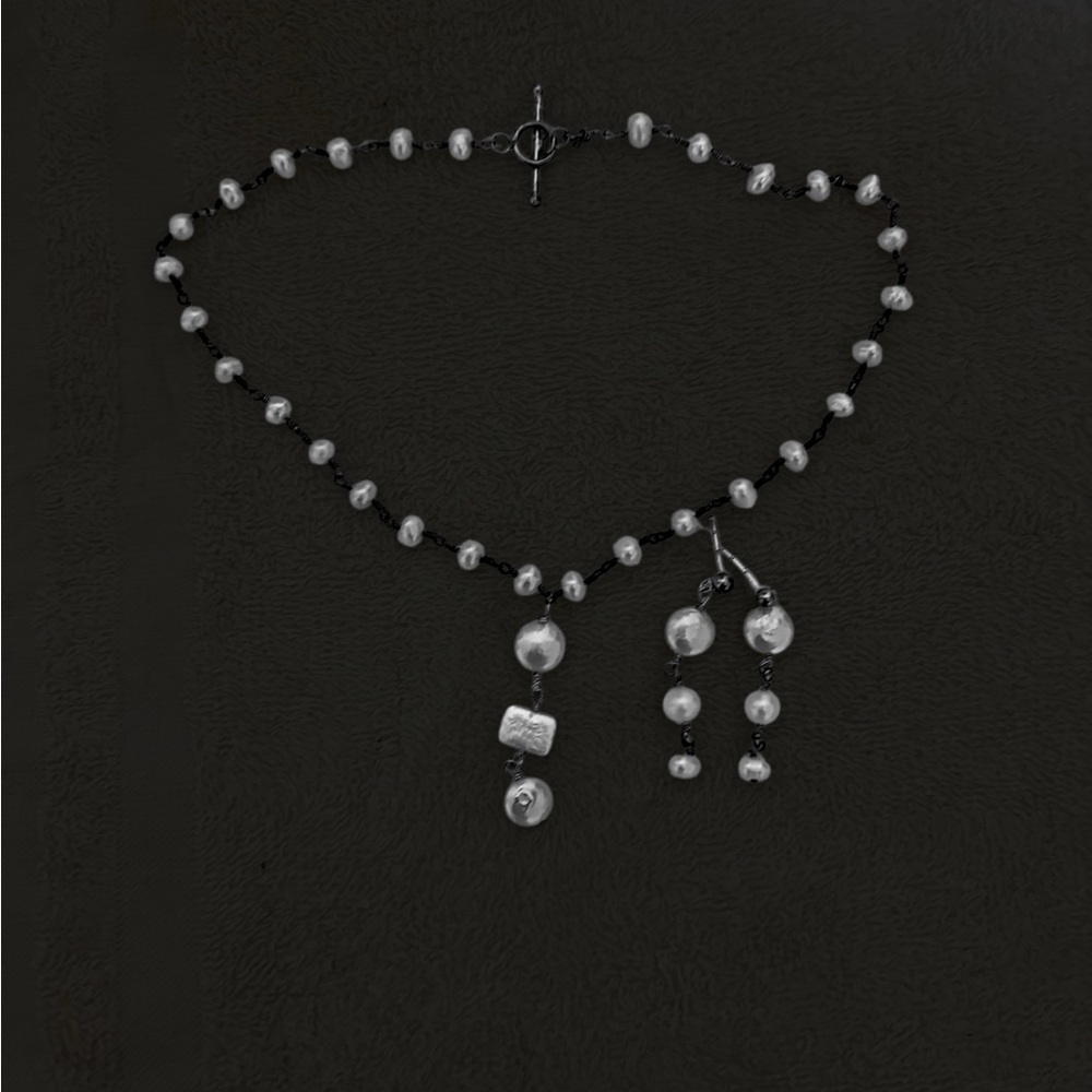 Beaded Necklace and Dangly Earrings Set Women's Silver/White